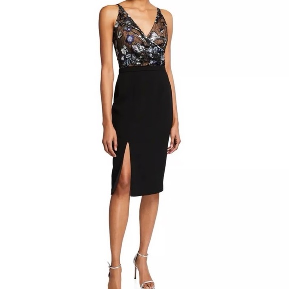 Dress the Population Giuliani Sequin Bodice Crepe Sheath Midi Dress. Size S - Picture 1 of 15
